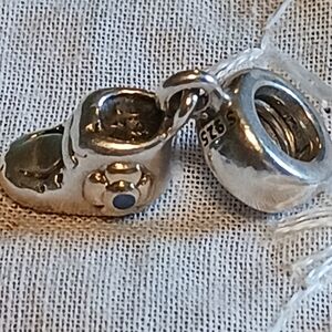 Pandora Silver Baby Shoe Dangle Charm with Blue Accent